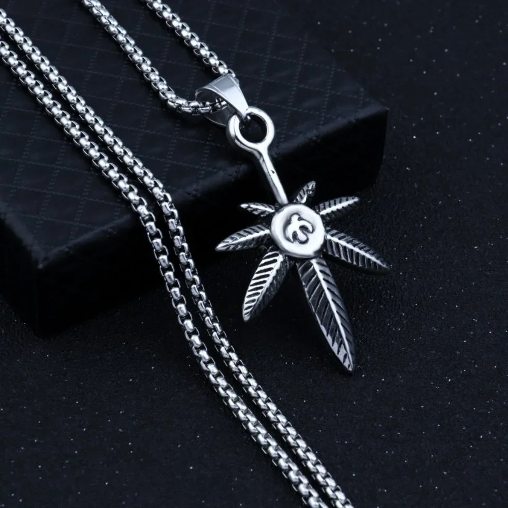 ❤️Retro small hemp leaf maple pendant necklace for women/men, N90201P192